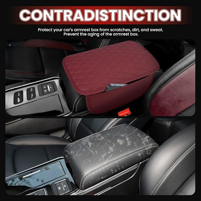 Upgraded Car Center Console Cover,Microfiber Leather | Car Armrest Cover Cushion with 2 Storage Bags,Universal Car Armrest Storage Box Car Interior Accessories for Most Vehicles
