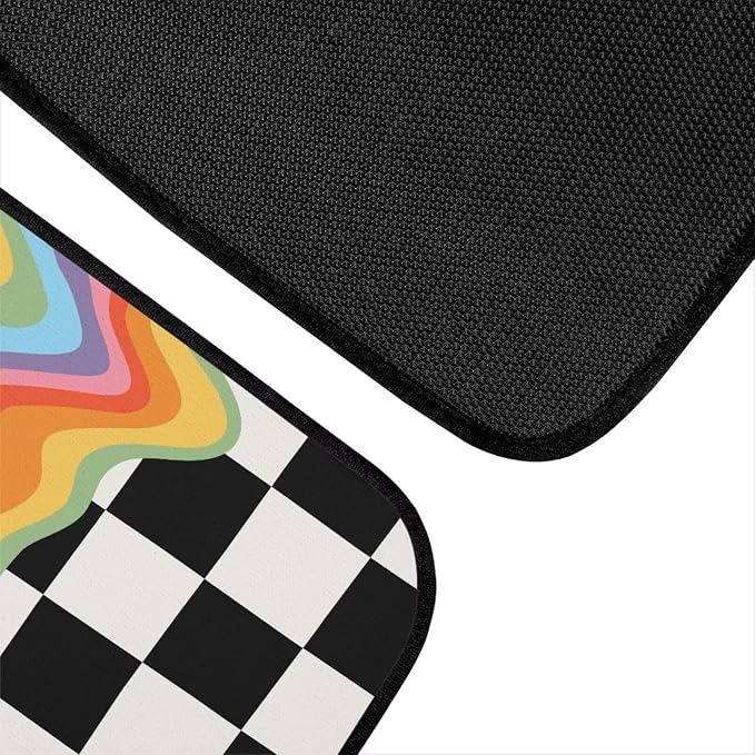 Rainbow Black White Plaid Print Car Floor Mats Set of 4 Checkered Universal Vehicle Floor Carpet Decorative Auto Front Rear Foot Rugs for Trucks SUV Sedan