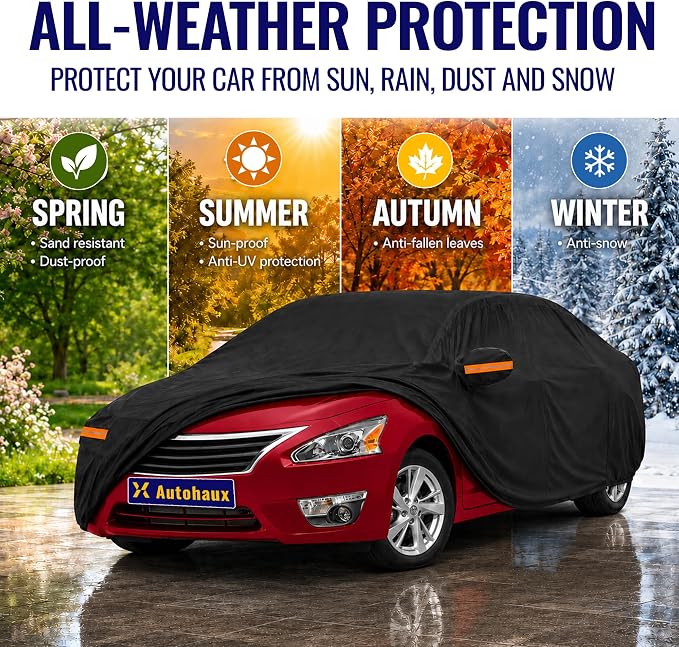 X AUTOHAUX Car Cover for Nissan Altima 2013-2024 210D-PU Outdoor Full Car Cover All Weather with Door Zipper for Waterproof Windproof Sun Rain Snow Protection