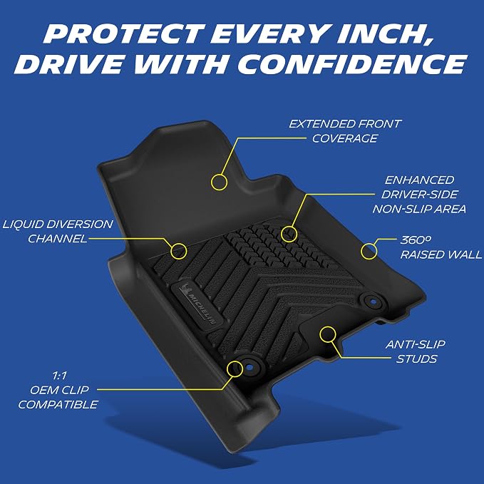 Michelin Vehicle Mats, All-Weather TPE Custom Fit Liner for 2019-2026 Ram 2500/3500 Crew Cab Bucket Seat Carpet Floor, Premier