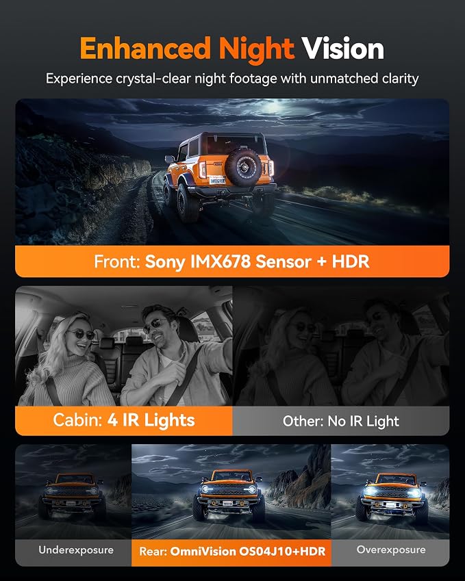 WOLFBOX G900 Tripro 3 Channel 4K Rear View Mirror Camera,8MP STARVIS IMX678 | 256GB Card,12'' 4K+1080P+2.5K Front Inside and Rear,Cabin Version,Night Vision,5.8GHz WiFi,Voice Control,GPS,Car Truck SUV