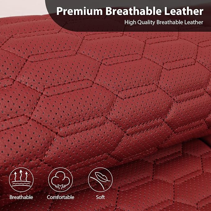 CAR PASS 3D Foam PU Leather Car Seat Covers Full Set,Luxury Breathable Faux Leather Seat Covers for Car,Anti Slip Universal Fit for SUVs Vans Sedan Trucks Automotive,Armrest Airbag Compatible Burgundy