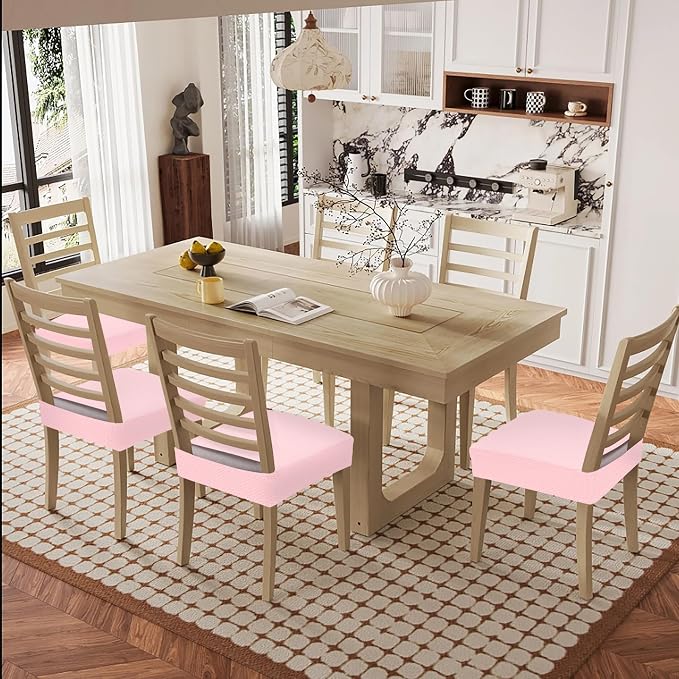 Smiry Waterproof Seat Covers for Dining Room Chairs Set of 2, Stretch Jacquard Removable Washable Chair Seat Slipcovers Protector, No Rear Covers, Blush Pink