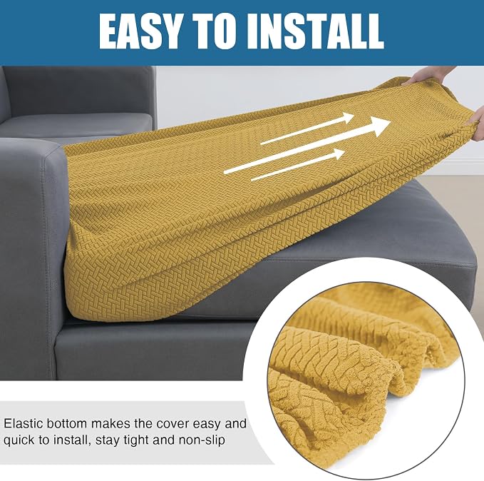 Smiry Waterproof Couch Cushion Covers, Stretch Jacquard Sectional Couch Covers, L Shape Chaise Lounge Sofa Slipcover, Washable Elastic Furniture Protector for Pets, Kid (Chaise Cover, Ginder Yellow)