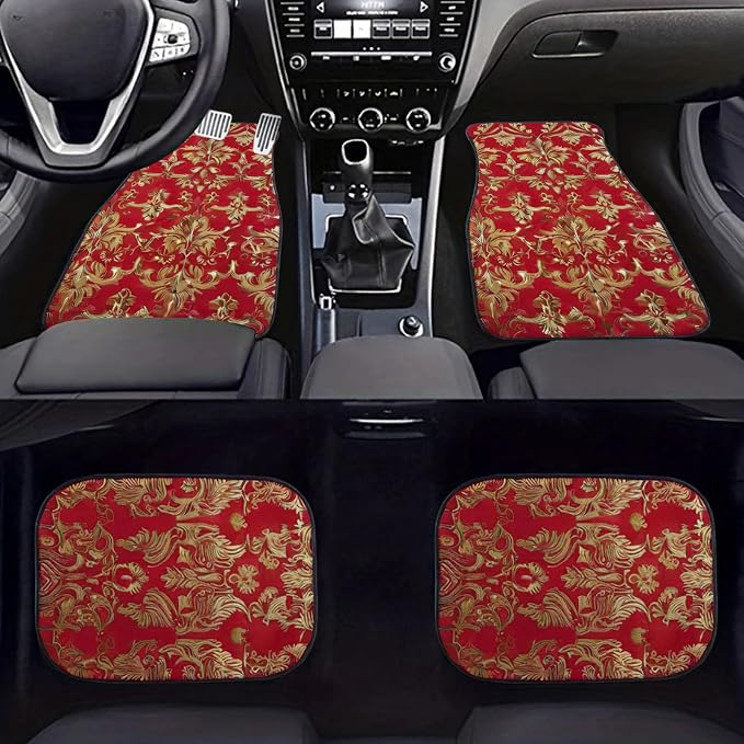 Car Floor Mats Non-Slip Automotive Floor Mats All-Weather Front Rear Car Floor Foot Mat Sets of 4 Pieces Foot Mats Rugs Carpet for Car Trucks SUV Sedans (FUGU-05)