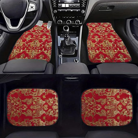 Car Floor Mats Non-Slip Automotive Floor Mats All-Weather Front Rear Car Floor Foot Mat Sets of 4 Pieces Foot Mats Rugs Carpet for Car Trucks SUV Sedans (FUGU-05)