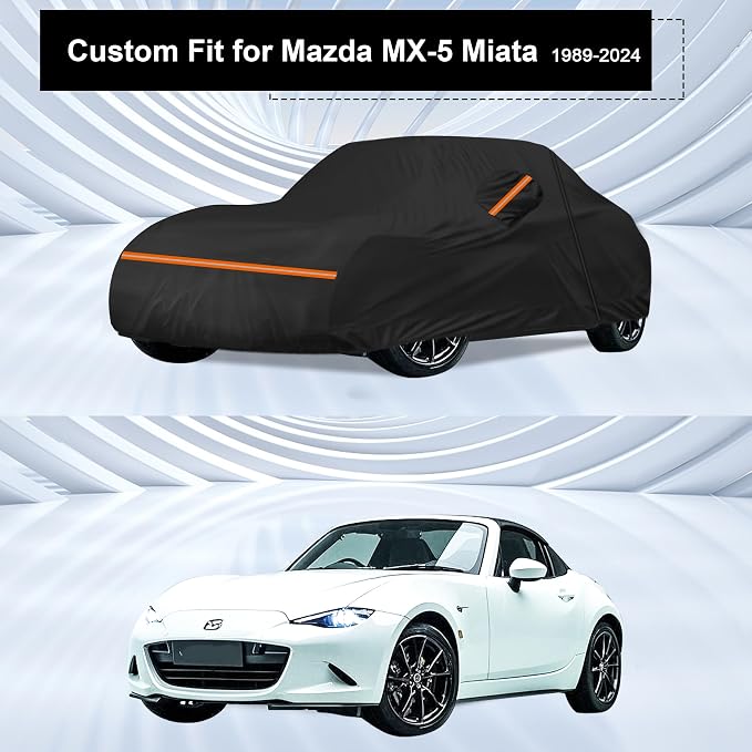 Amooca Heavy-Duty Car Covers Custom Fit for Mazda MX-5 Miata (1989-2024) Waterproof Sun-Proof All Weather for Automobiles Snow Cover 420D with Door Zipper Cotton Lining