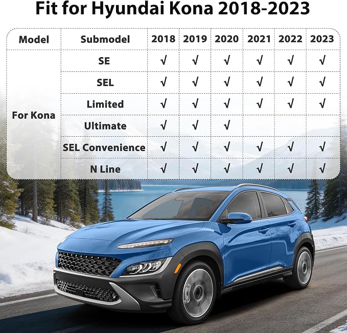 Floor Mats for 2018-2023 Hyundai Kona (No for EV) & Kona N 2022 2023 | All Weather Custom Fit Car Mats Accessories, High Edges Anti-Slip TPE Liners for Kona | Front & 2nd Row & Trunk Mat