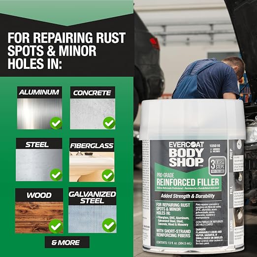Evercoat Body Shop 105010 Pro-Grade Reinforced Filler, Added Strength and Durability for Dents in Aluminum, Fiberglass & More, Easy Mix Hardener Included 13 Fl Oz.