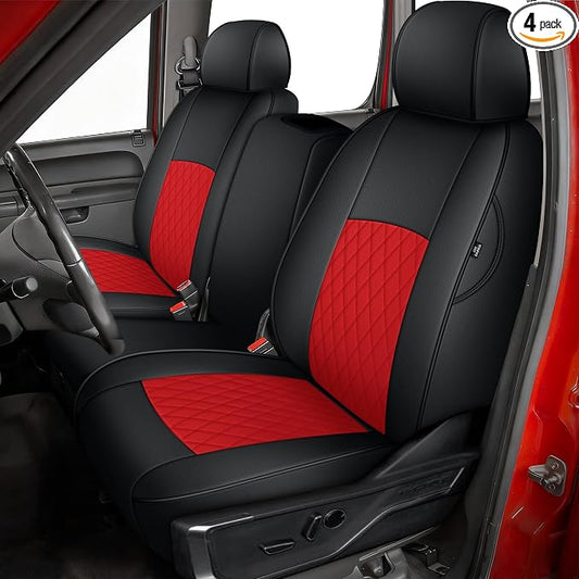 AOMSAZTO Truck Seat Covers for Chevy Silverado/GMC Sierra 1500 (2007-2013) 2500HD/3500HD (2007-2014) - Black/Red Diamond Grid Faux Leather Seat Cover Full Set(Rear 40/60 Split for Crew Cab)