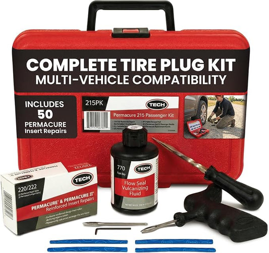 TECH Permacure Tire Repair Kit with Plugs – 50 Plugs & Tools for Permanent Tire Repair, Moisture & Air-Proof Seal, Ideal for Cars, Trucks, ATVs, Motorcycles, SUVs, & More – Portable & Compact Storage