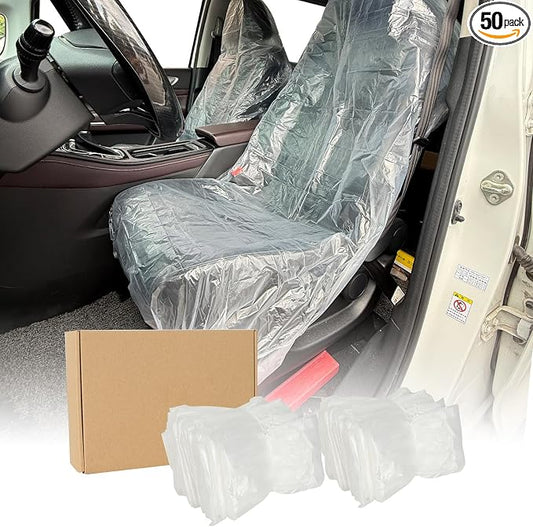 50 PCS Thickened Disposable Plastic Car Seat Covers, 57.1 x 31.5 Inches | Transparent Waterproof Seat Protector, Universal for Airplane Seats, Salon Chair, Restaurant Seats, Bus Seat & Most Vehicles