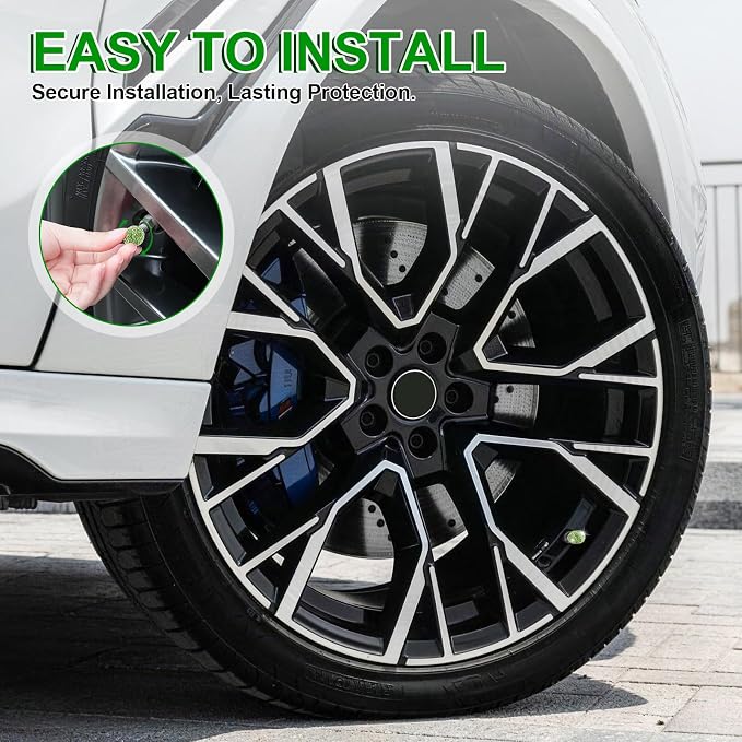 JUSTTOP 4 Pack Handmade Crystal Rhinestone Car Tire Valve Stem Caps, Universal for Cars, Trucks and Motorcycles - Green