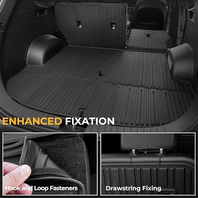 Floor Mats for 2021-2023 Hyundai Santa Fe Gas Accessories | Full-Coverage Set with Integrated Cargo Liner & Backrest Protector, Odorless & Durable, All-Weather Protection, 3D Laser Fit