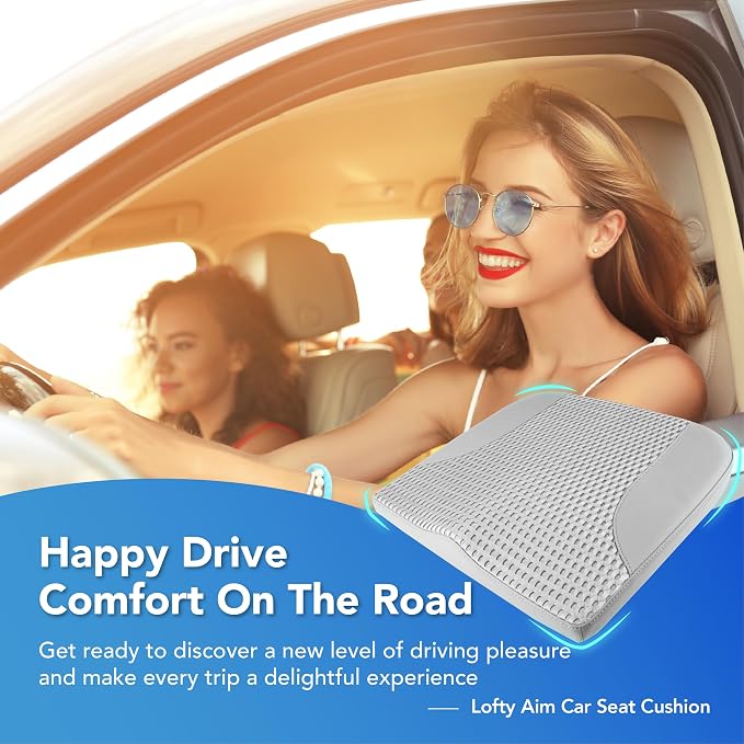 Lofty Aim Car Seat Cushion, Car Seat Pillow, Automotive Cushion | Memory Foam Car Seat Cushion for Long Driving, Butt Pillow for Pain Relief, Driver Seat Cushion for Car, Truck, Office, Gray