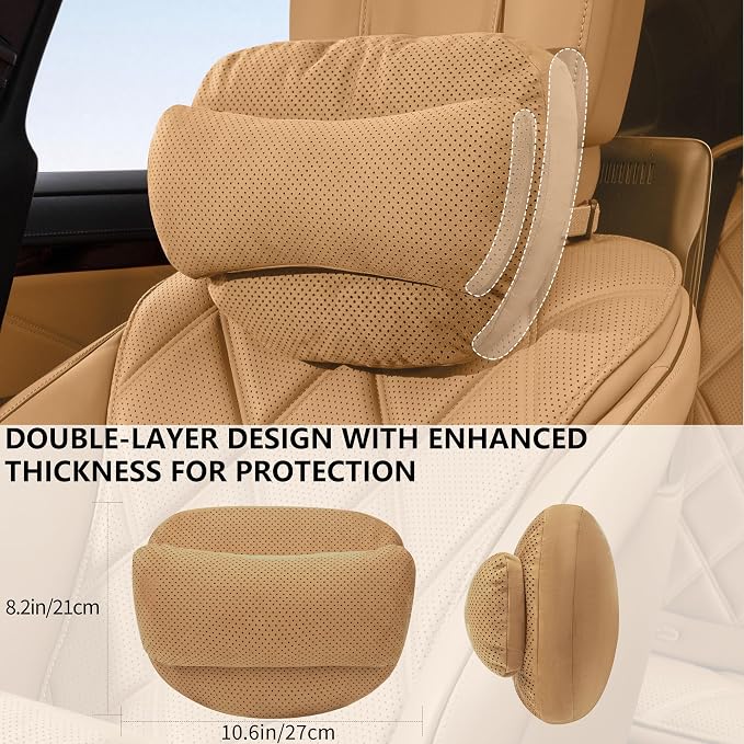 2 Pack Car Neck Pillow, Universal Fit Cars SUVs Sedan Home Office | Car Neck Support Pillow, Suede Car Neck Pillow with Adjustable Strap, Ergonomic Car Neck Support for Relieve Driving Fatigue