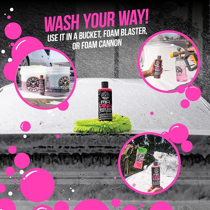 Chemical Guys, Hands Off Touchless Pre-Wash & Mr. Pink Car Wash Soap Kit | Touchless pre-soak lifts dirt and road film, paired with Mr. Pink foaming soap for a safe two-step wash, 16 oz each