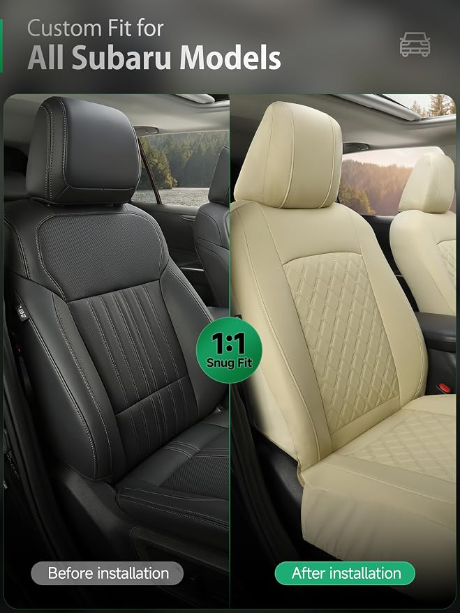GIANT PANDA 2PCS Front Seat Covers for Subaru Outback Forester Crosstrek Legacy Impreza, Faux Leather Bucket Seat Cover Fit Subaru Seat Protectors-Solid Beige