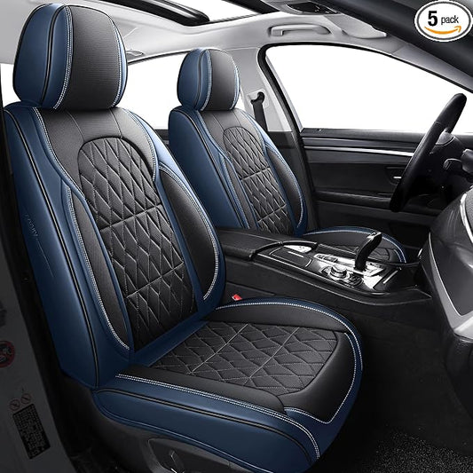 Aierxuan Full Coverage Seat Covers Waterproof Leather, Black-Blue | Full Set Universal Fit Hyundai Kia Buick Cascada Envision Encore Lucerne Regal VW Jetta Passat Taos Infiniti G35
