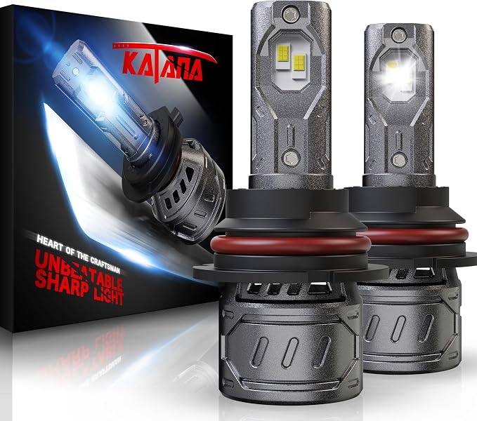 Katana 9007 Bulb,HB5 400% Brightness 6500K 1:1 Size Plug and Play Fog of 2 | Cooling Fan,High/Low Beam,360°Beam Angle