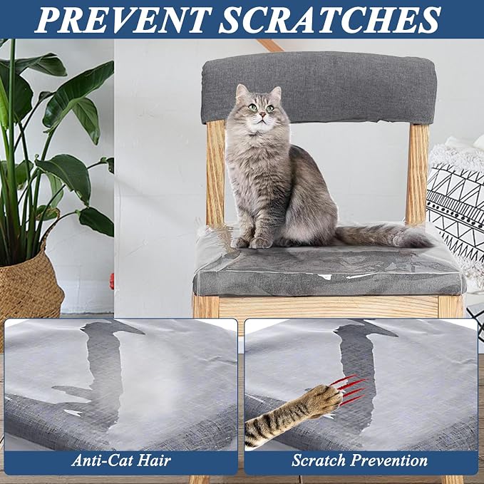 6 Pack Plastic Chair Covers for Dining Chair, Plastic Seat Covers for Dining Chairs, PVC Seat Protector, Waterproof Kitty Scratch Resistant for Most 16-18 Inches