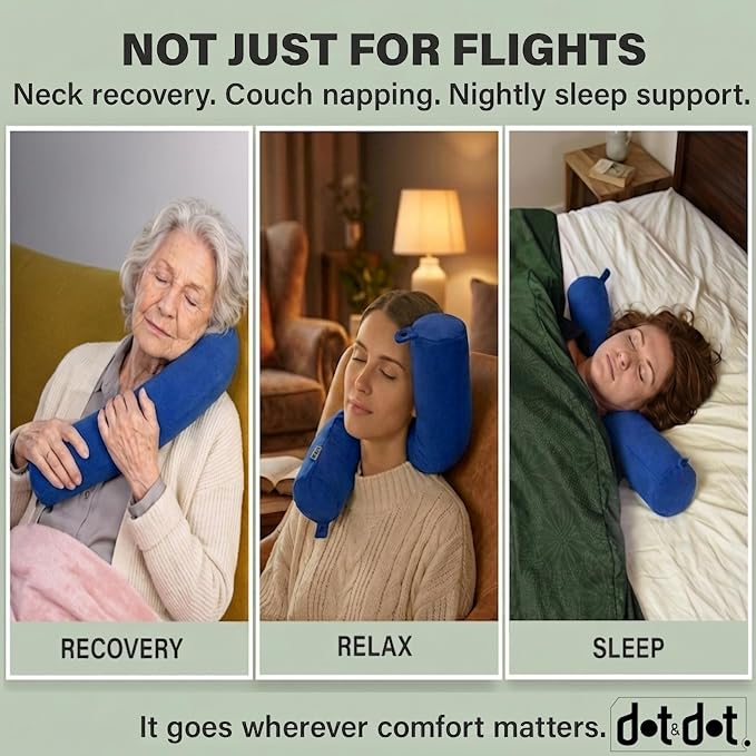 Dot&Dot Twist Memory Foam Travel Pillow, Bendable Neck Pillow for Airplane, Car and Home, 26-Inch Adjustable Roll with Washable Cotton Cover, Sapphire