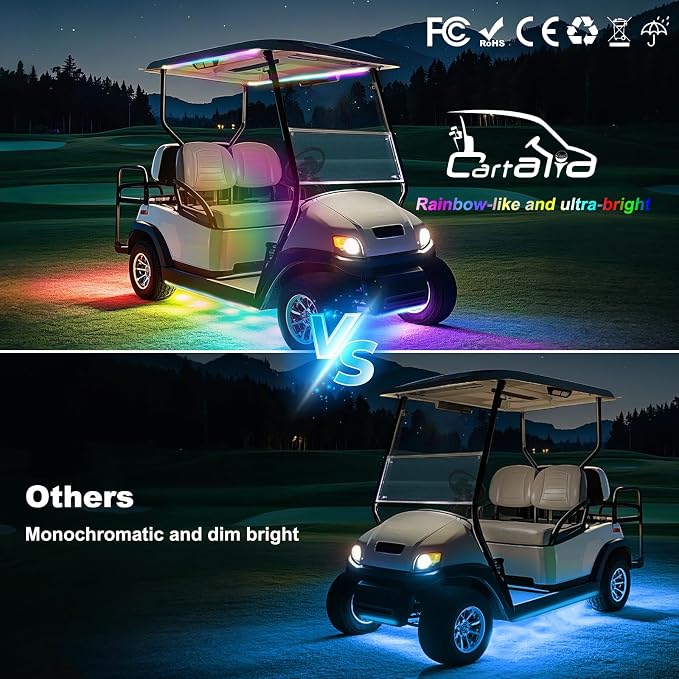 Golf Cart Underbody and Canopy LED Lights 6Pcs, 12V - 80V Input Golf Cart Underglow Light Kit Bluetooth APP Control for EZGO Club Car Yamaha, Music Mic Sync Modes (Included Voltage Reducer)