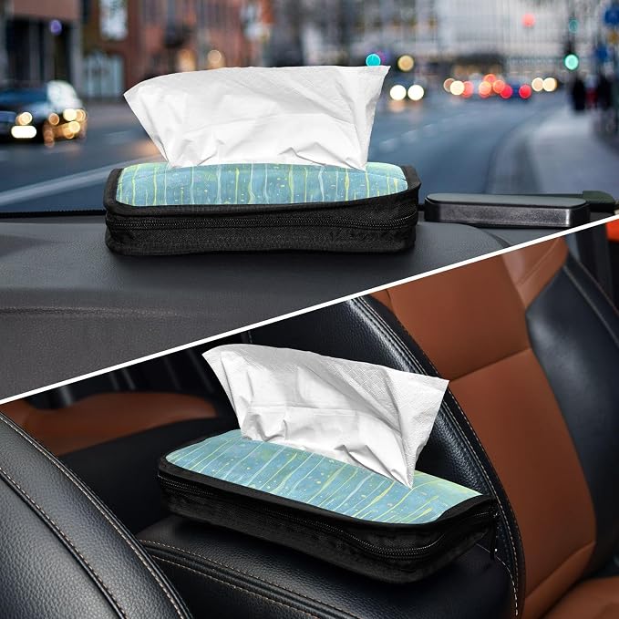 Blue Frosting Dripping Car Tissue Holder Durable Napkin Holder Hanging Tissue Holders Case Car Tissues Bag for Sun Visor Seat Back Universal Auto