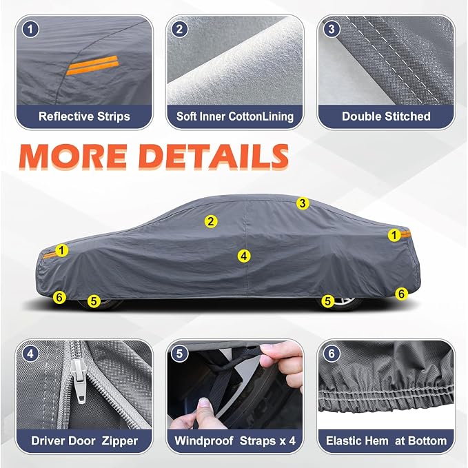 Coverlex Sports Car Cover Waterproof All Weather, 6 Layers Heavy Duty Material Universal Fit for Mazda RX-8, Porsche 718 Boxster/Cayman, 911 Carrera/Turbo, Chevrolet Chevy C4 C5 C6 C7