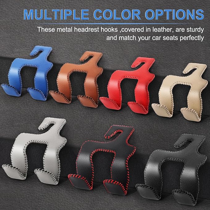 LivTee Upgraded Superior Leather Car Seat Back Headrest Hook, 2 in 1 Auto Seat Hook Hangers Holder Organization Interior Accessories for Purses Coats Umbrellas Grocery Bags Handbag (Blue)