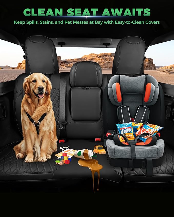 for Jeep Wrangler Seat Covers 4Door JL 2018 2019 2020 2021 2022 2023 2024 2025 2026, Custom Fit Car Seat Cover Full Set, Luxury Waterproof Leather Seat Protectors, Black, with Rear Cup Holder