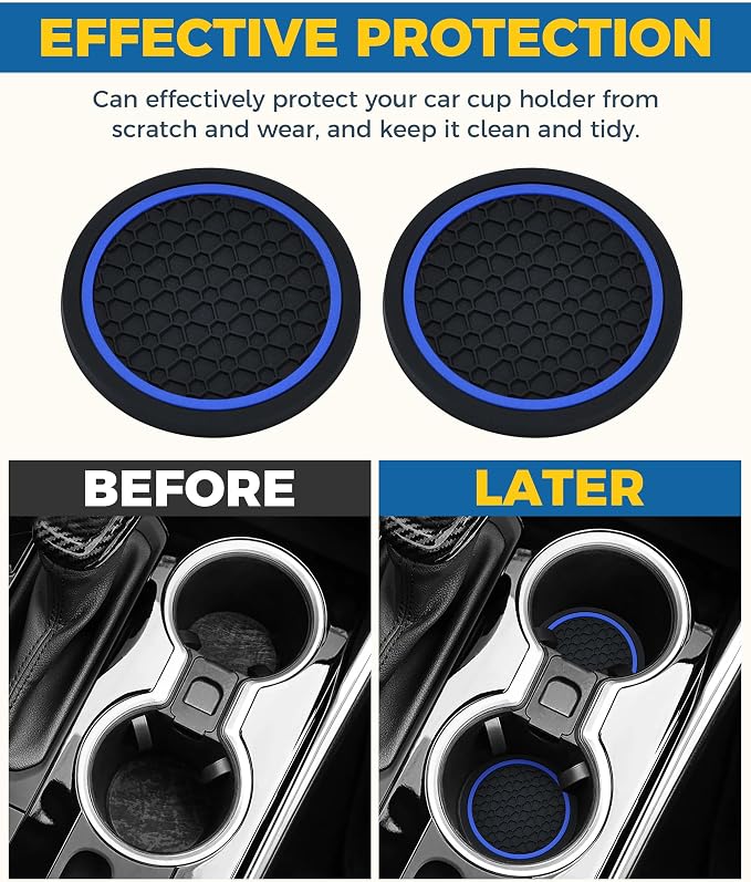 4PCS Car Coasters, Car Accessories Interior, 2.75 Inch Non-Slip Cup Holder Coasters for Most Vehicles (Black&Blue)