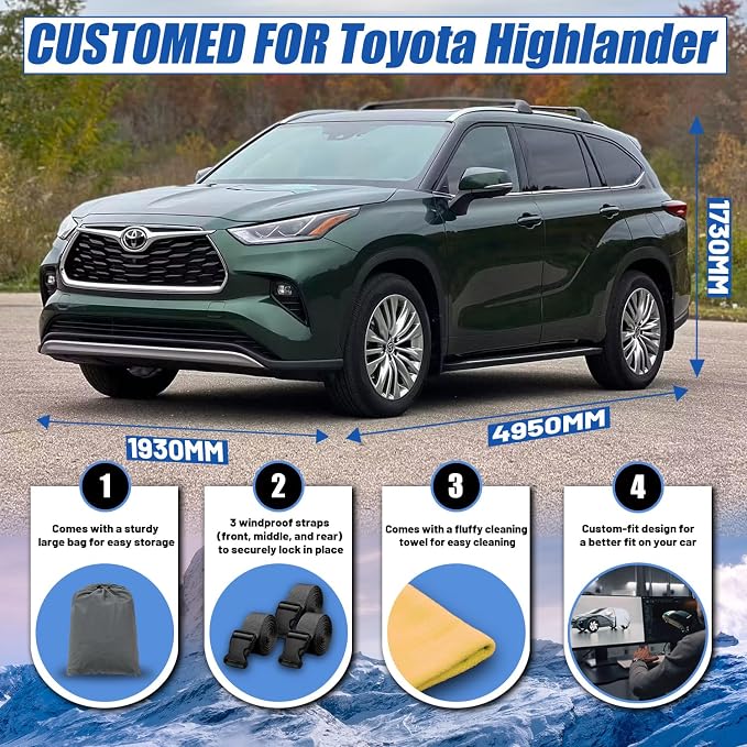 SUV Car Cover Custom Fit for Toyota Highlander (2001-2026) | Waterproof All Weather for Automobiles Full Exterior Cover Rain Sun Snow UV Protector.