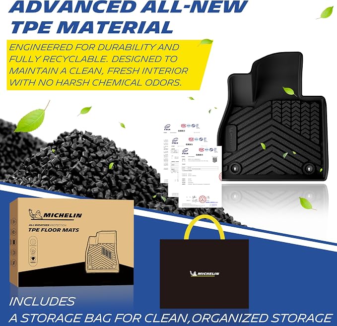 Michelin Vehicle Mats for 2020-2025 Hyundai Palisade 7&8 Seats, 5PCS | All Weather Floor Mat & Cargo Liner & Backrest Mat Accessories, Non-Slip, All-Weather TPE Custom Fit Liner, Premier
