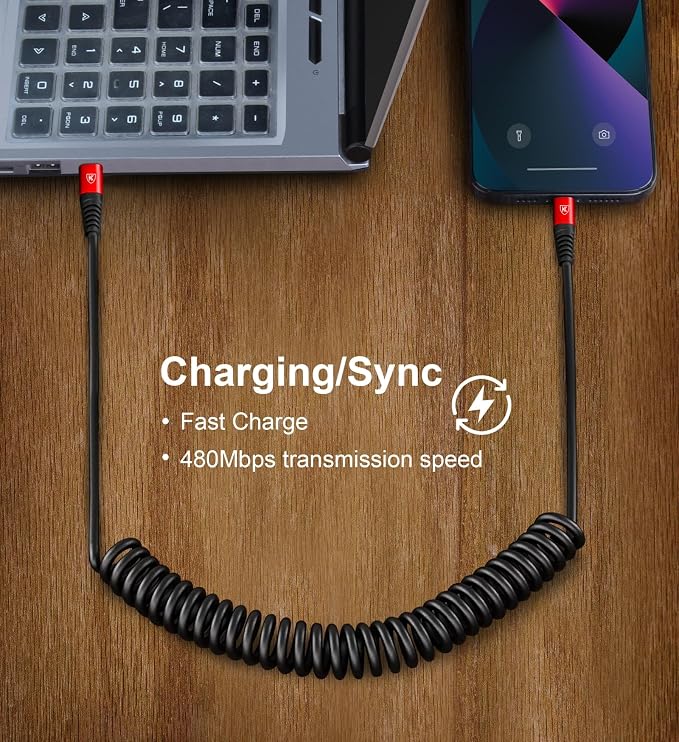 USB C to USB C Cable 6ft, 2Pack Coiled USBC Charger Cable for CarPlay | Android Auto USB Type C Cord iPhone USB C Cable Compatible with iPhone 17/16/15/Pro Max/Plus/Samsung Galaxy S26 nd More-Red