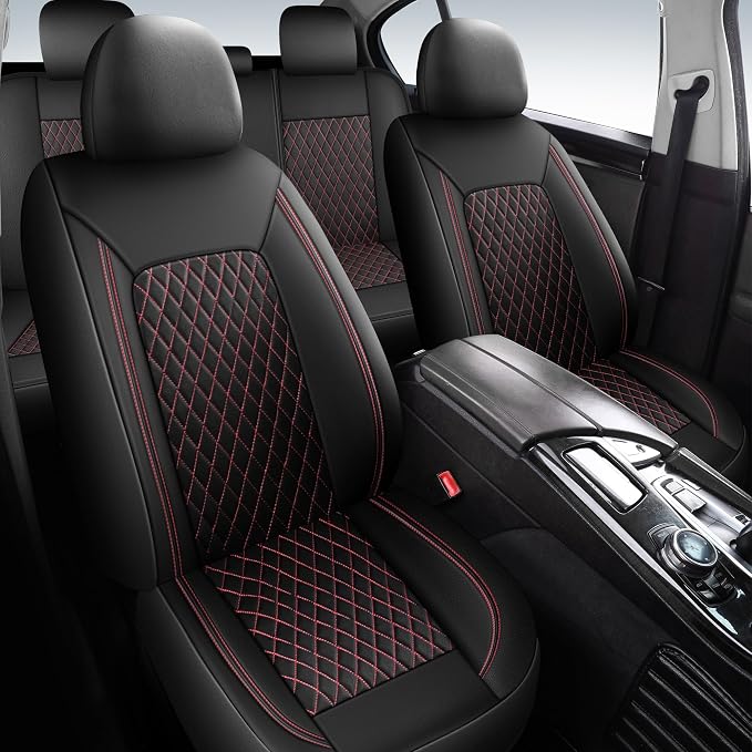 HChengkikz Faux Leather Full Set Car Seat Covers, Front & Split Rear | Bench Seat Protectors, Easy to Install Universal Fit for Sedans, Trucks, Vans, SUVs Automotive Interior Accessories