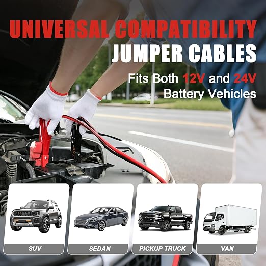 Jumper Cables,Heavy Duty 4 Gauge 20 Feet Battery Booster Cable for Car,Automotive Jumping Wires with Alligator Clamps,Carrying Bag,Safety Gloves and Iron Brush for Cars Trucks