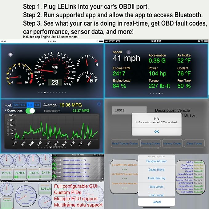 LELink Bluetooth Low Energy BLE OBD-II OBD2 Car Diagnostic Tool for iPhone/iPod/iPad and Android. New: Configurable Auto On/Off