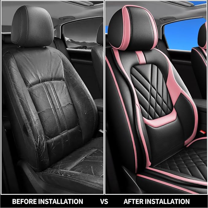 Fit Altima Car Seat Covers Compatible with Nissan Altima 2010-2024 2025 2026-Premium Leather,Waterproof,Breathable,Airbag Compatible &All-Weather Seat Cushion Protecto(Full Set,Pink)