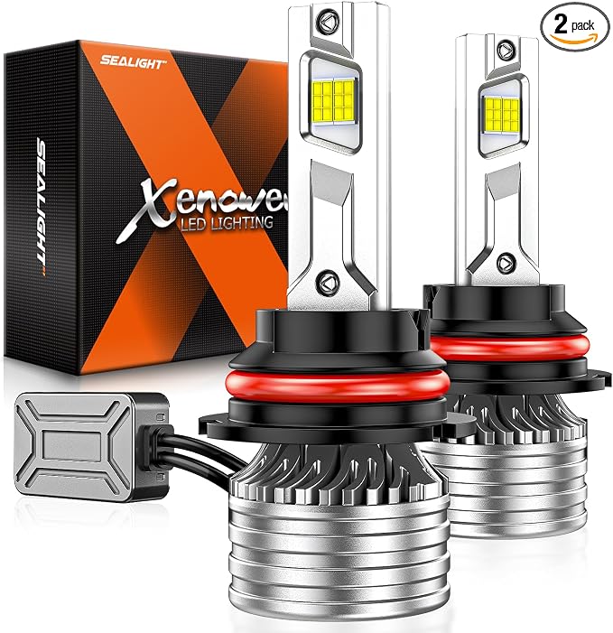 SEALIGHT 9007 Bulbs, 90,000LM 14X Brightness, HB5 9007 6500K Cool White LED Bulbs, IP68 Waterproof 70000Hrs Lifespan, No Flickering, 1Mins Installation, 2 Pack