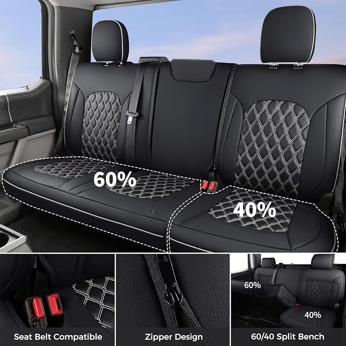 Huidasource Wrangler JL Seat Covers 4 Door, Waterproof Leather Seat Covers Full Set, Seat Cushion Covers Fit for Jeep Wrangler JL 4-Door 2018-2026 Without Rear Cupholder (Full Set/Black&White)