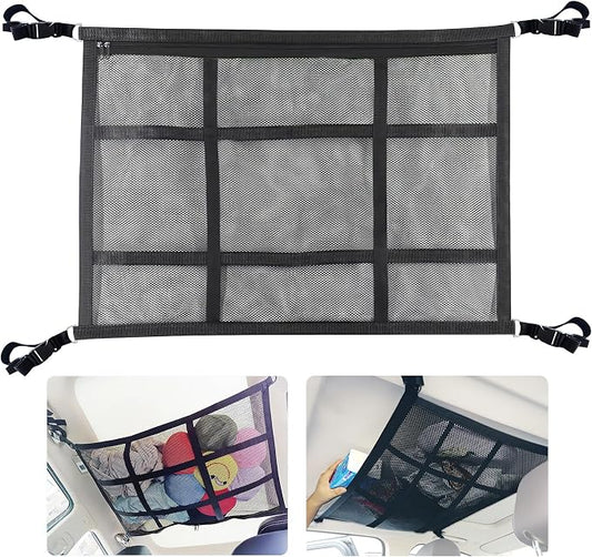 Car Ceiling Cargo Net for SUV,Car Ceiling Storage,Load Capacity Automotive Cargo nets Interior Accessories for Van,Double-Layer Mesh Automotive Roof Camping Essentials (30.7"x20.8")