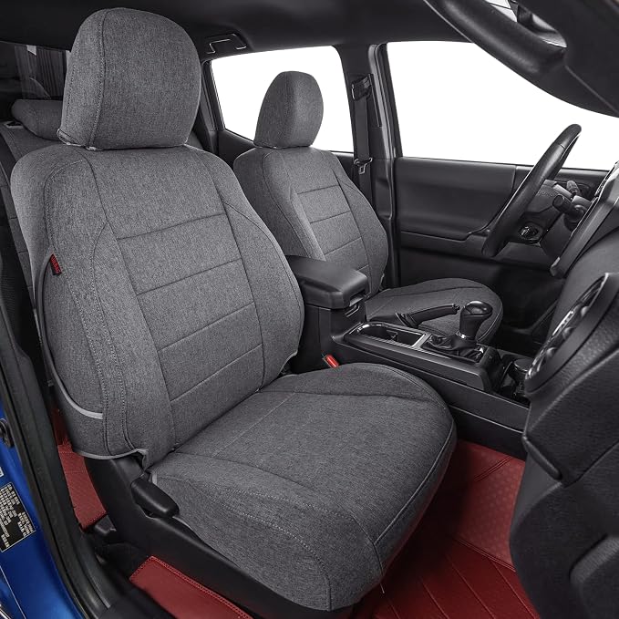 coverdream Tacoma Polyester Seat Covers Full Set for 2024-2026 Toyota Tacoma Double/Crew Cab SR,SR5,TRD Sport,TRD Off-Road,Limited Truck Seat Covers,Fully Covered Breathable Car Seat Protector (Gray)