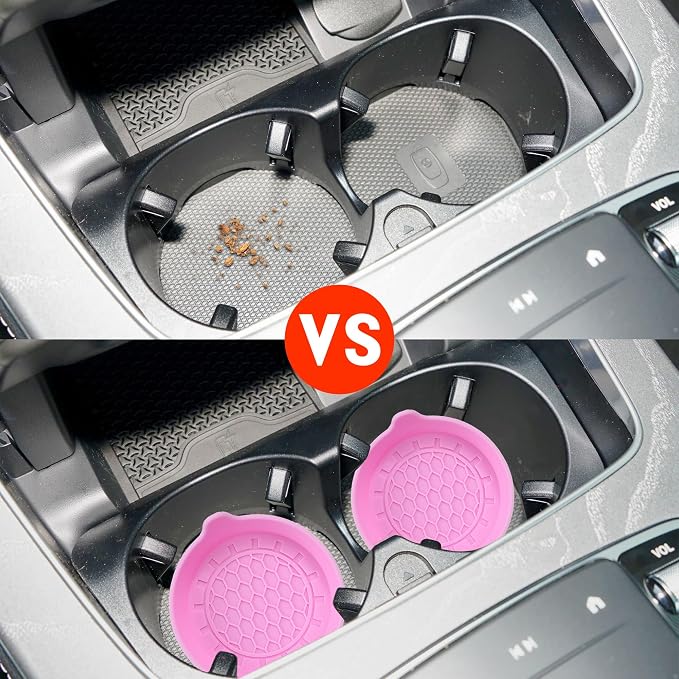 Amooca Automotive Cup Holders Universal Car Cup Coaster Waterproof Non-Slip Sift-Proof Spill Holder Car Interior Accessories 2 Pack Pink