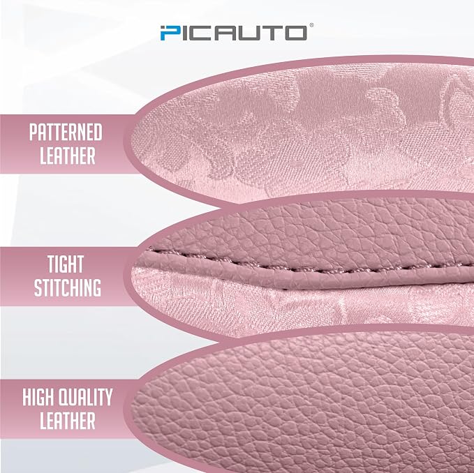 PIC AUTO Steering Wheel Cover, Pink Patterned Leather Patchwork Design, Universal Fit 14.5"–15.5", Anti-Slip, Odor-Free, Soft PU Grain Leather, Durable Grip Car Accessory for Girls & Women