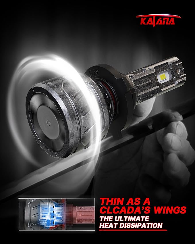 Katana 9005 9006 Bulbs Combo,HB3 HB4 800% Brightness 1:1 MIni Size Fog of 4 | Plug and Play,Cooling Fan,360°Beam Angle,6500K White