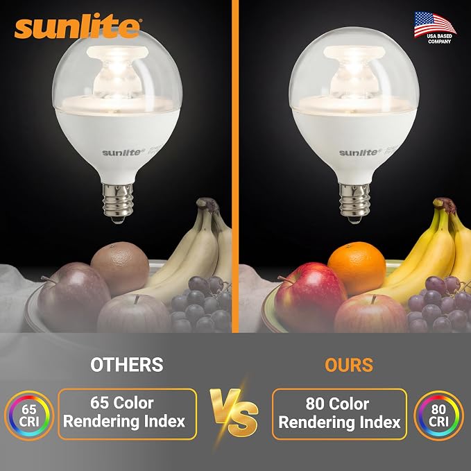 Sunlite G16.5 Light Bulb LED, 5 Watts (40W Equiv.), 350 Lumens, Dimmable, Type G Globe Shape E12 Candelabra Base, Short Bulbs, Vanity Mirror Bulbs, 3000K Warm White, Clear, 6 Count