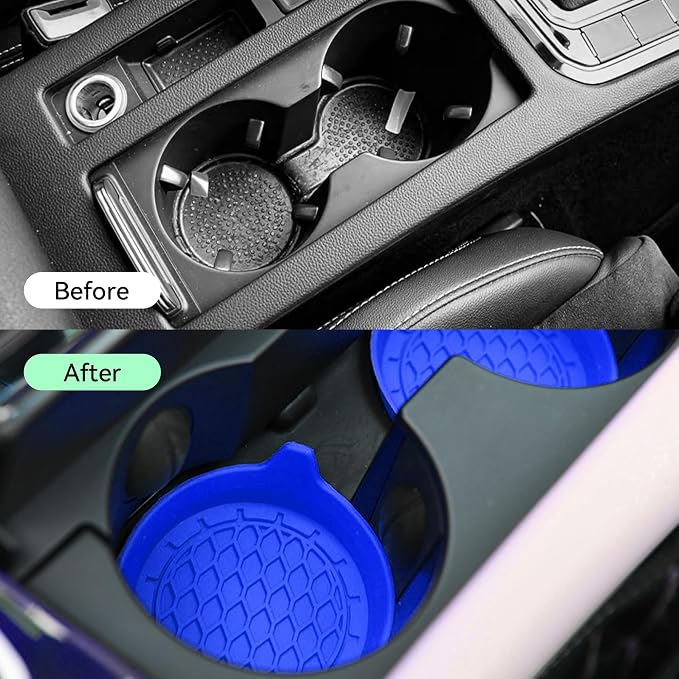 4PCS Car Cup Holder Coasters, Silicone Non-Slip Vehicle Cup Recessed Mats, Sift-Proof Automotive Interior Drink Insert Decor Accessories, Universal for SUV, Sedan, Truck (Blue)