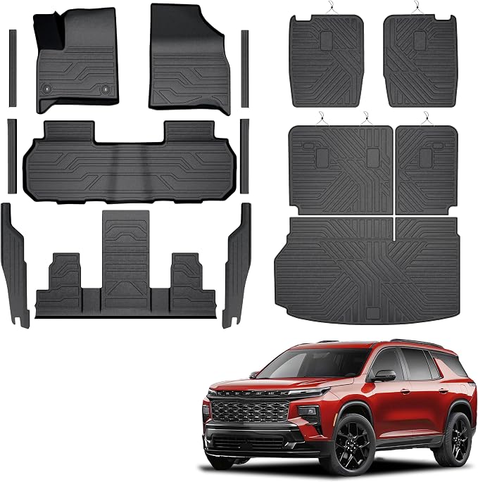 KARPAL Floor Mats for 2024 2025 2026 Chevy Traverse & GMC Acadia & 2025 2026 Buick Enclave 7 Seats Captain Chairs, All-Weather TPE Custom Fit Floor Liners Car Accessories