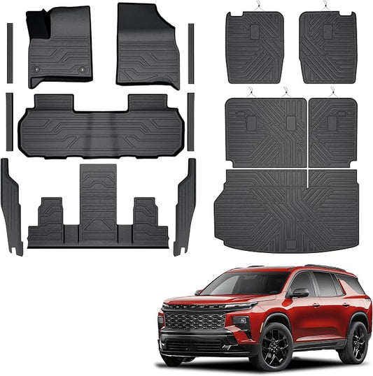 KARPAL Floor Mats for 2024 2025 2026 Chevy Traverse & GMC Acadia & 2025 2026 Buick Enclave 7 Seats Captain Chairs, All-Weather TPE Custom Fit Floor Liners Car Accessories